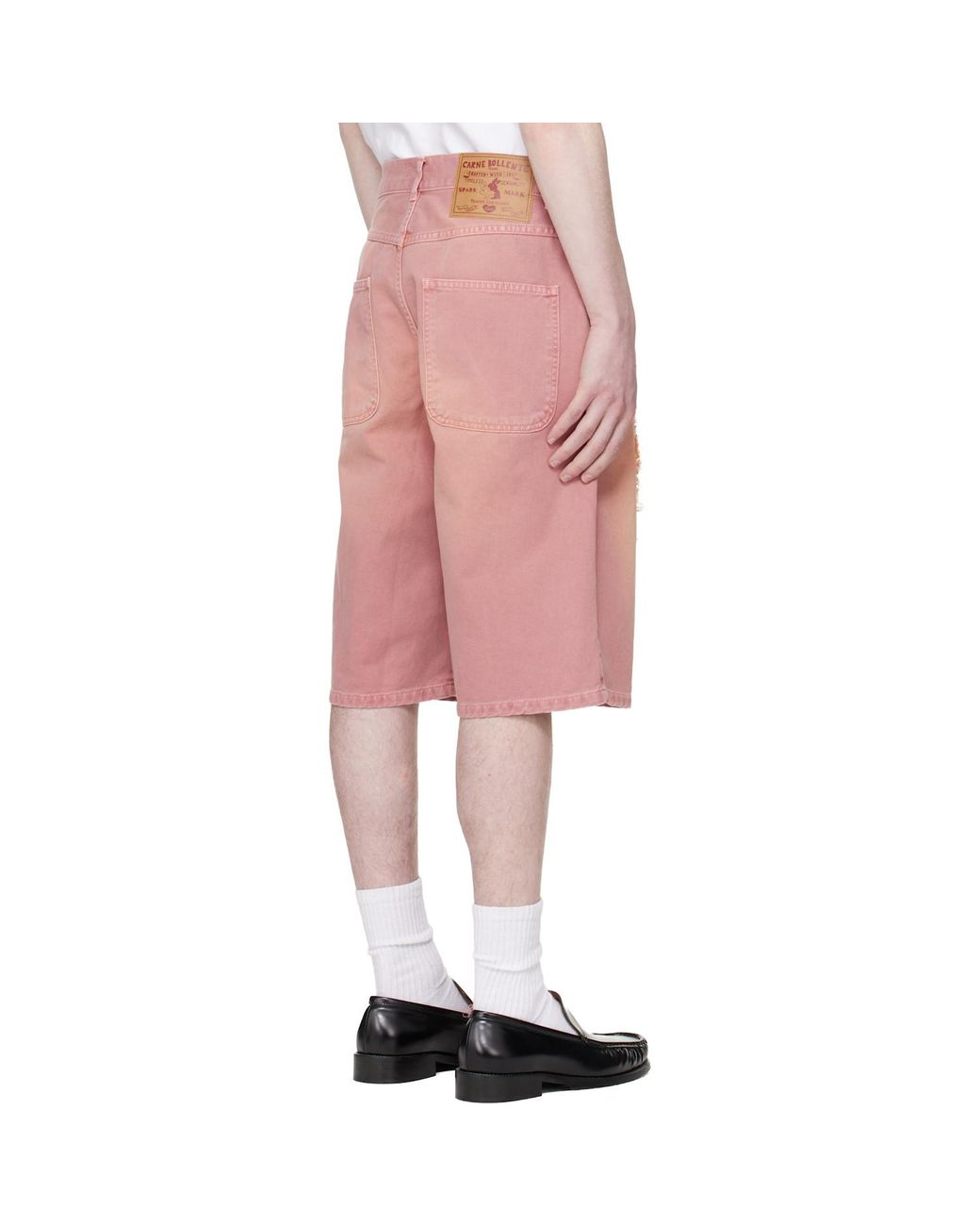 Carne Bollente Pink Frayed Heart-Motif Shorts for men