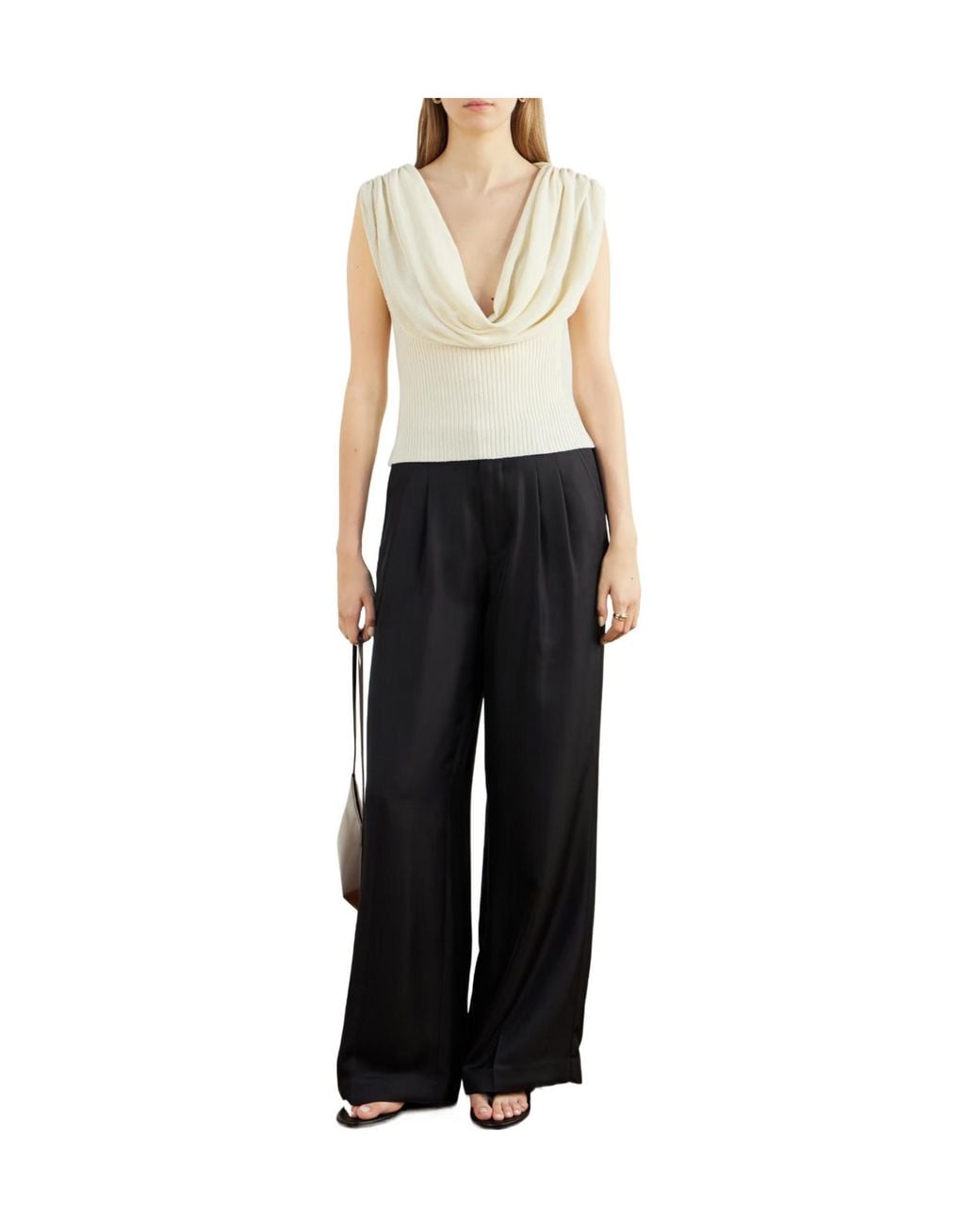 Kallmeyer Natural Meeka Cowl-Neck Cotton-Blend Ribbed Top