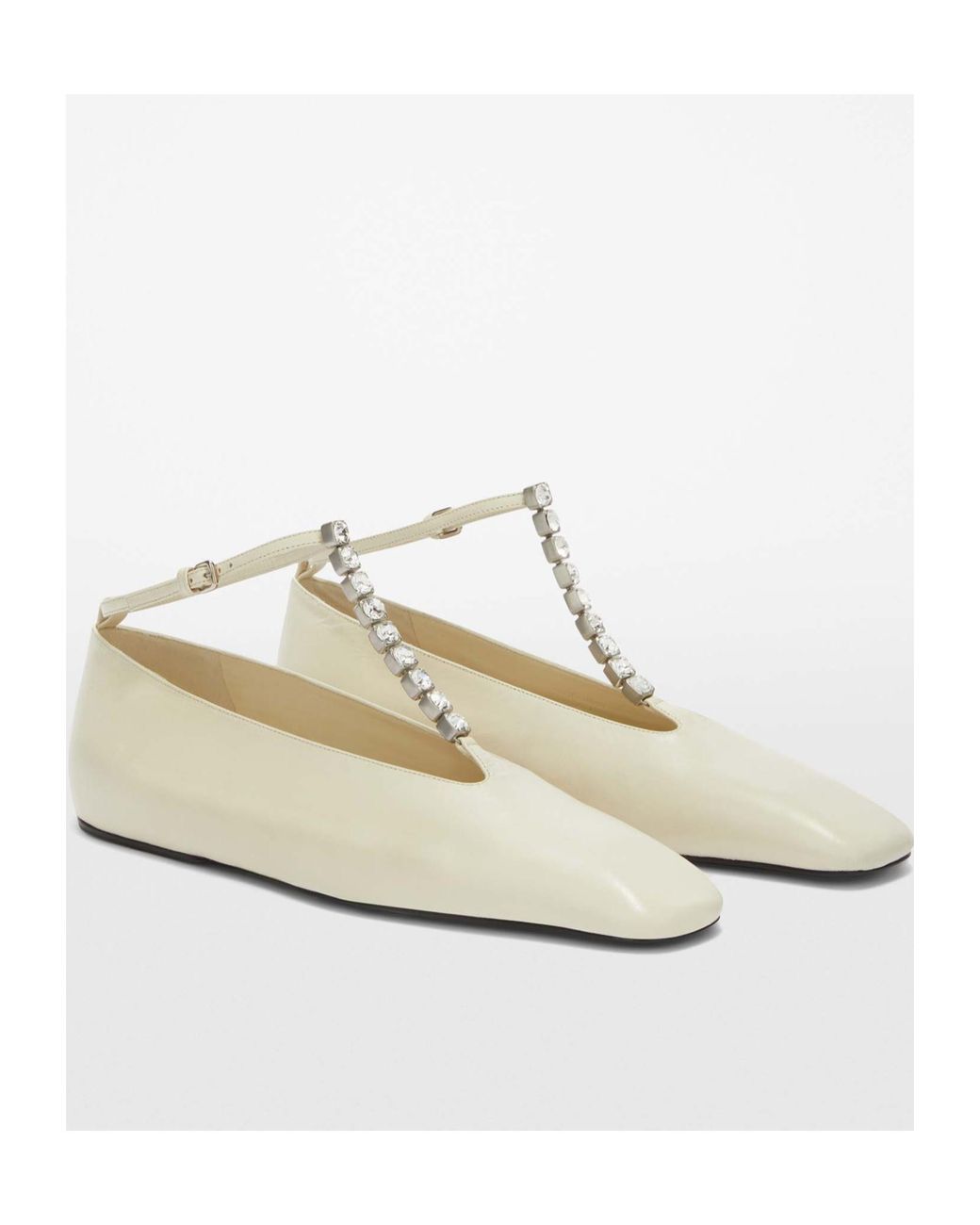 Jil Sander White Embellished Ankle Strapped Ballerina Shoes