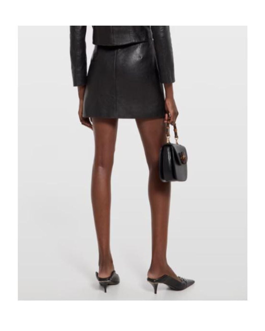 Gucci Black Gg Embellished Leather Mini Skirt