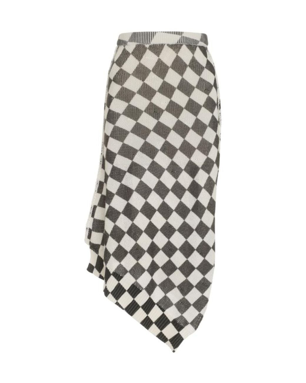 MM6 by Maison Margiela White Checkerboard-Pattern Asymmetric Skirt