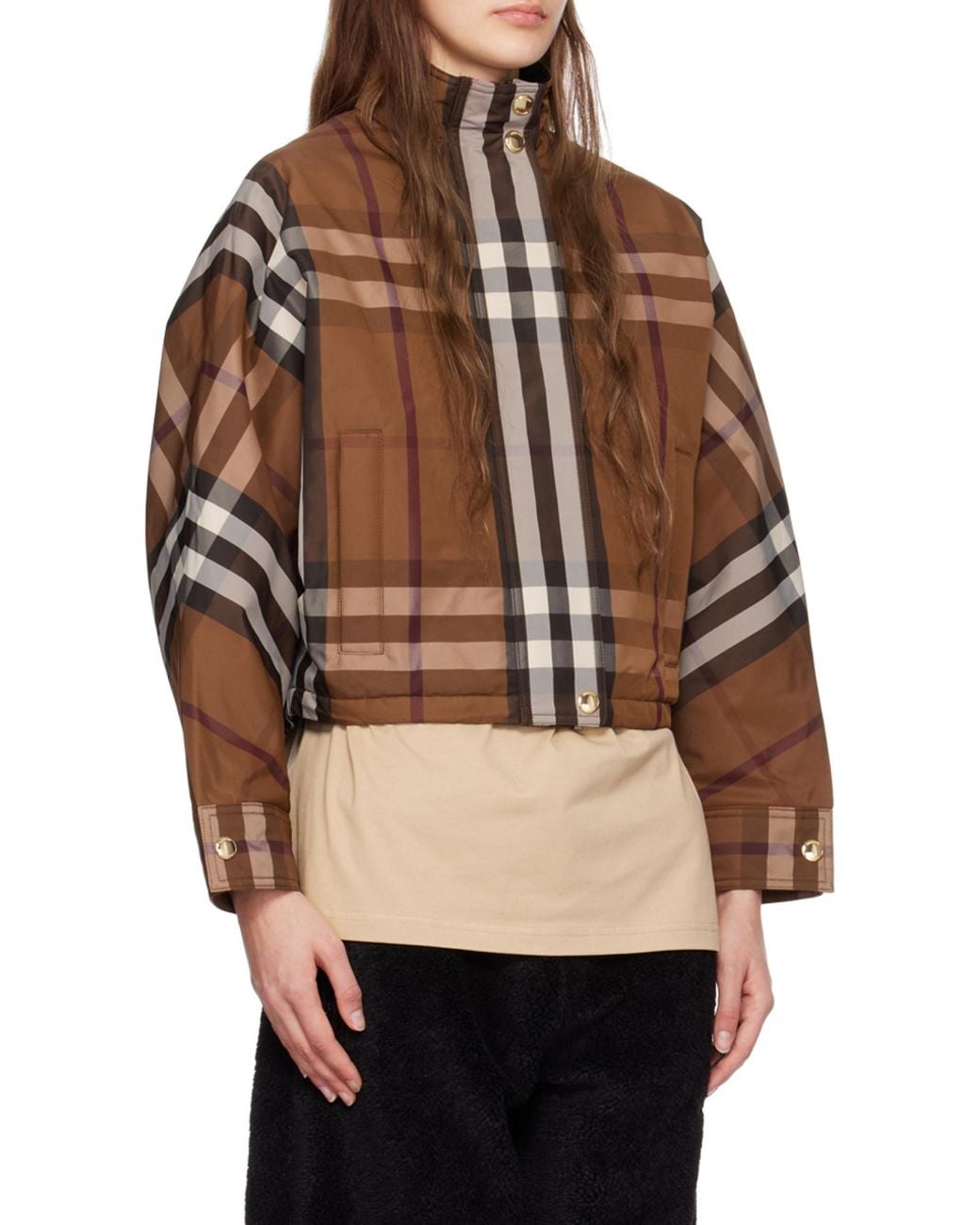 Burberry Brown Check Pattern Zip-Up Jacket