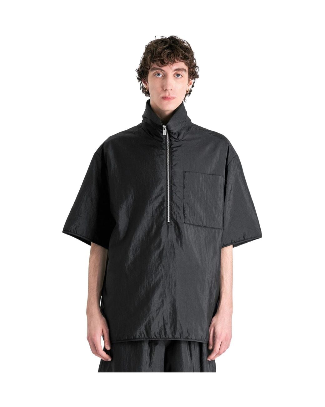 Jil Sander Black Half Front Zip Padded Shirt for men