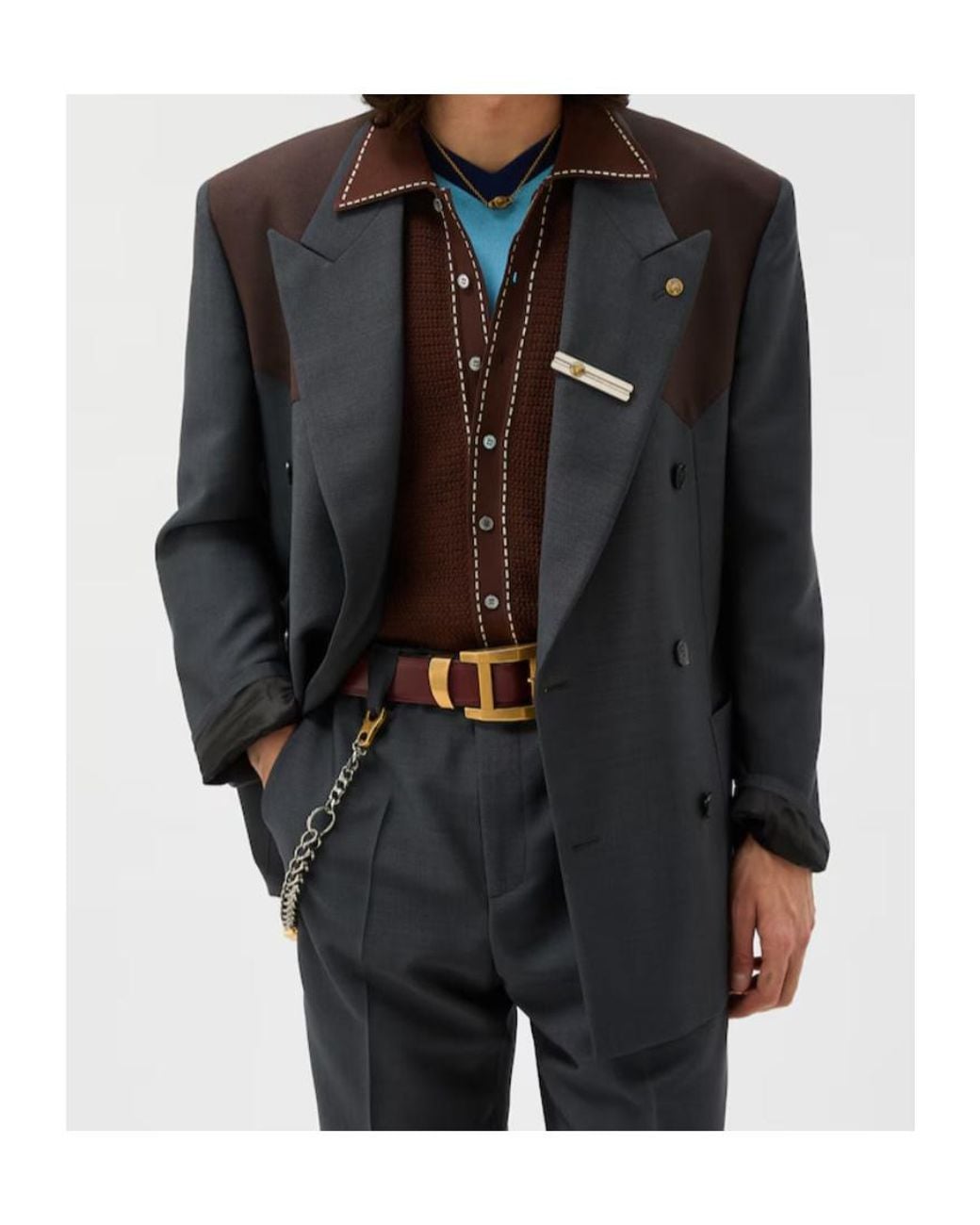 Versace Black Contrast Panel Double Breasted Blazer for men