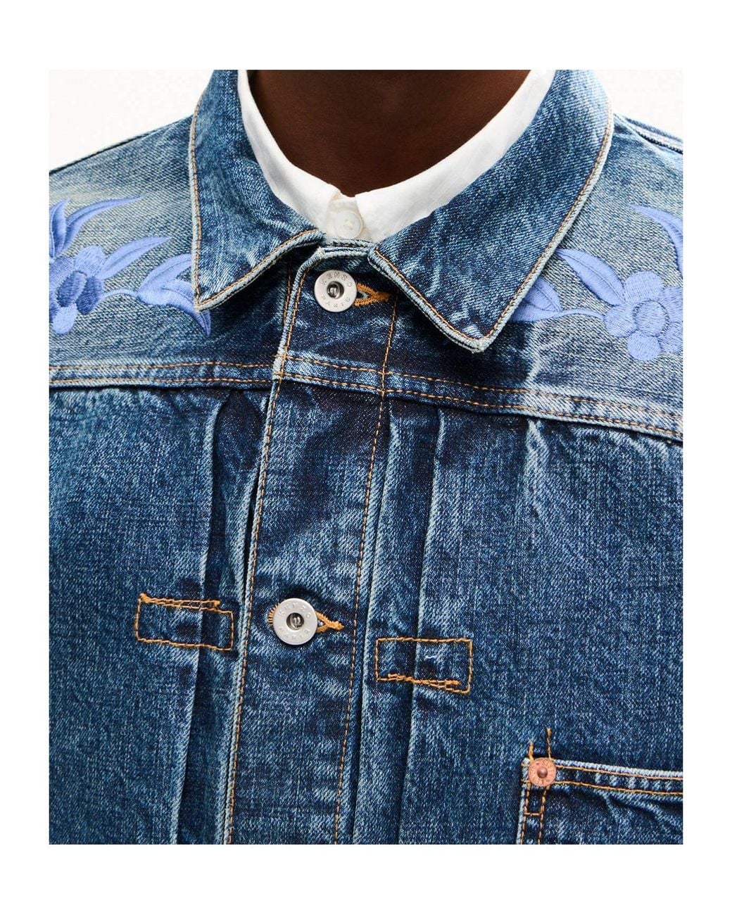 KENZO Blue Wildflower' Cropped Pleated Trucker Jacket for men