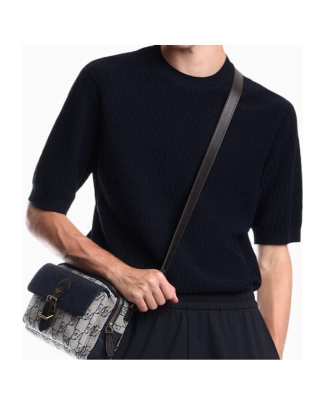Emporio Armani Blue Textured Short-Sleeve Knitted Sweater for men
