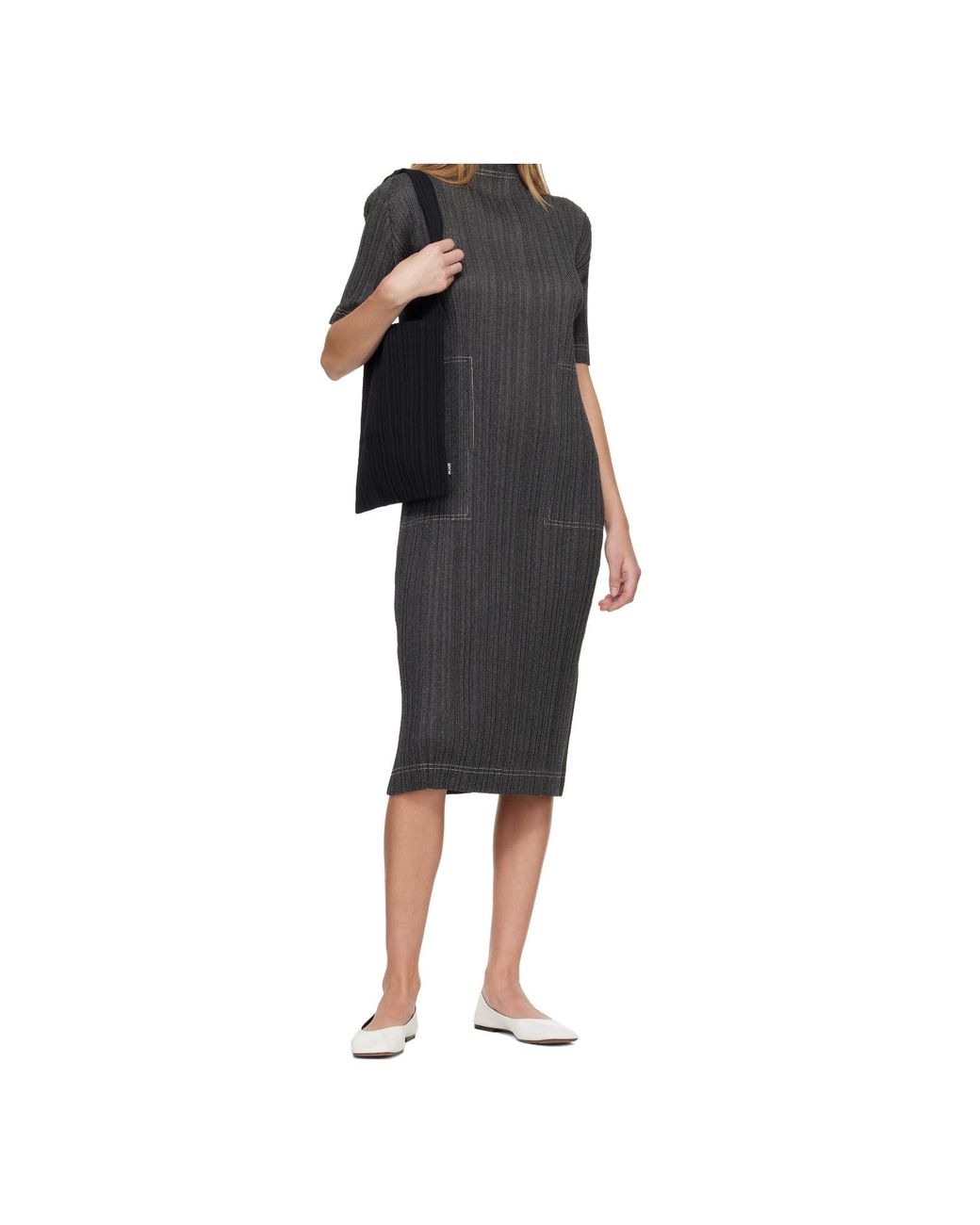 Pleats Please Issey Miyake Black Crepe Knit Tote Shoulder Bag