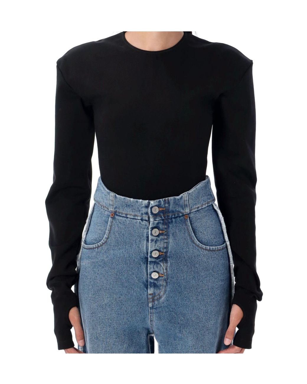 MM6 by Maison Margiela Black Long-Sleeved Crewneck Bodysuit