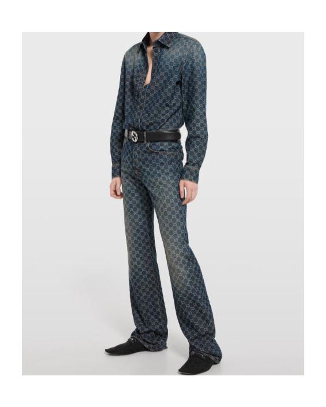 Gucci Blue Gg Denim Jacquard Shirt for men
