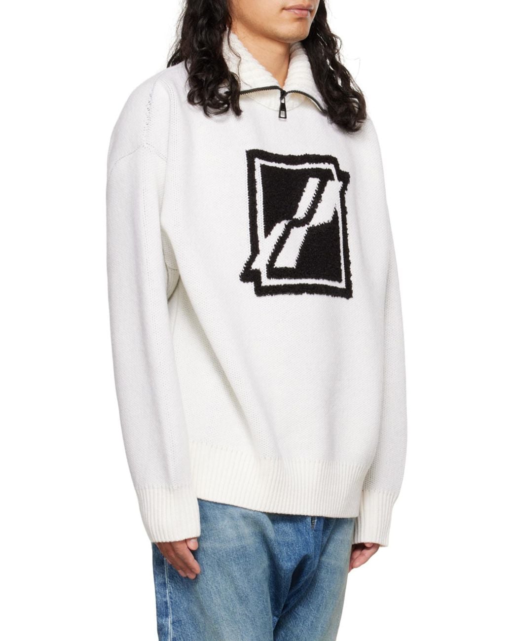 we11done Gray Logo Semi-Zipper Sweater for men