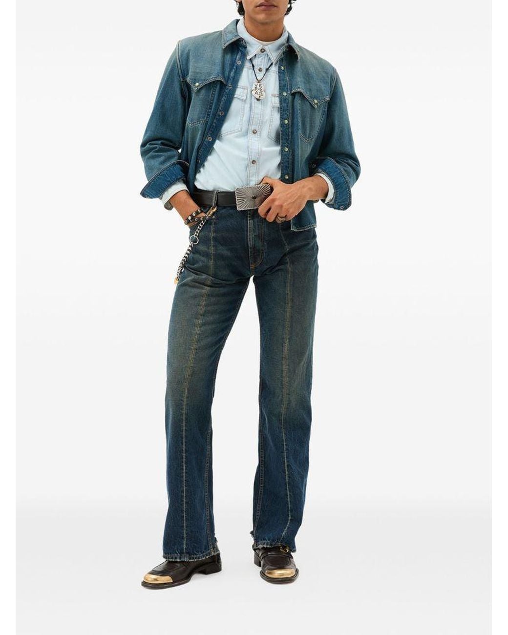 Versace Blue Button-Up Denim Shirt for men