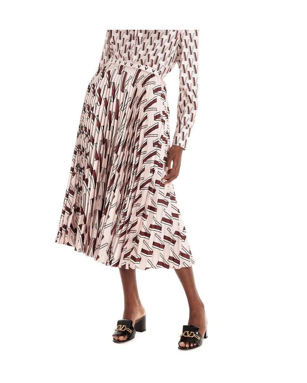 Valentino White V-Print Pleated Skirt