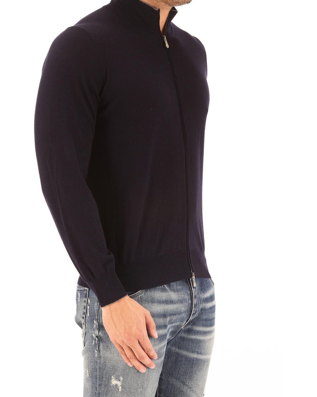 Brunello Cucinelli Black Zipped High-Neck Cardigan for men