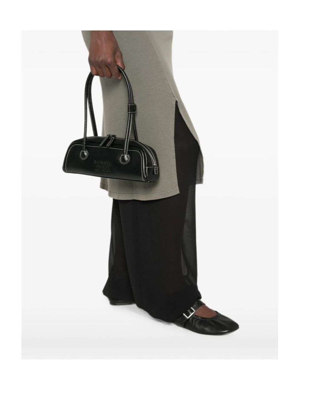 MARGE SHERWOOD Black Mini Contrast-Stitch Leather Shoulder Bag