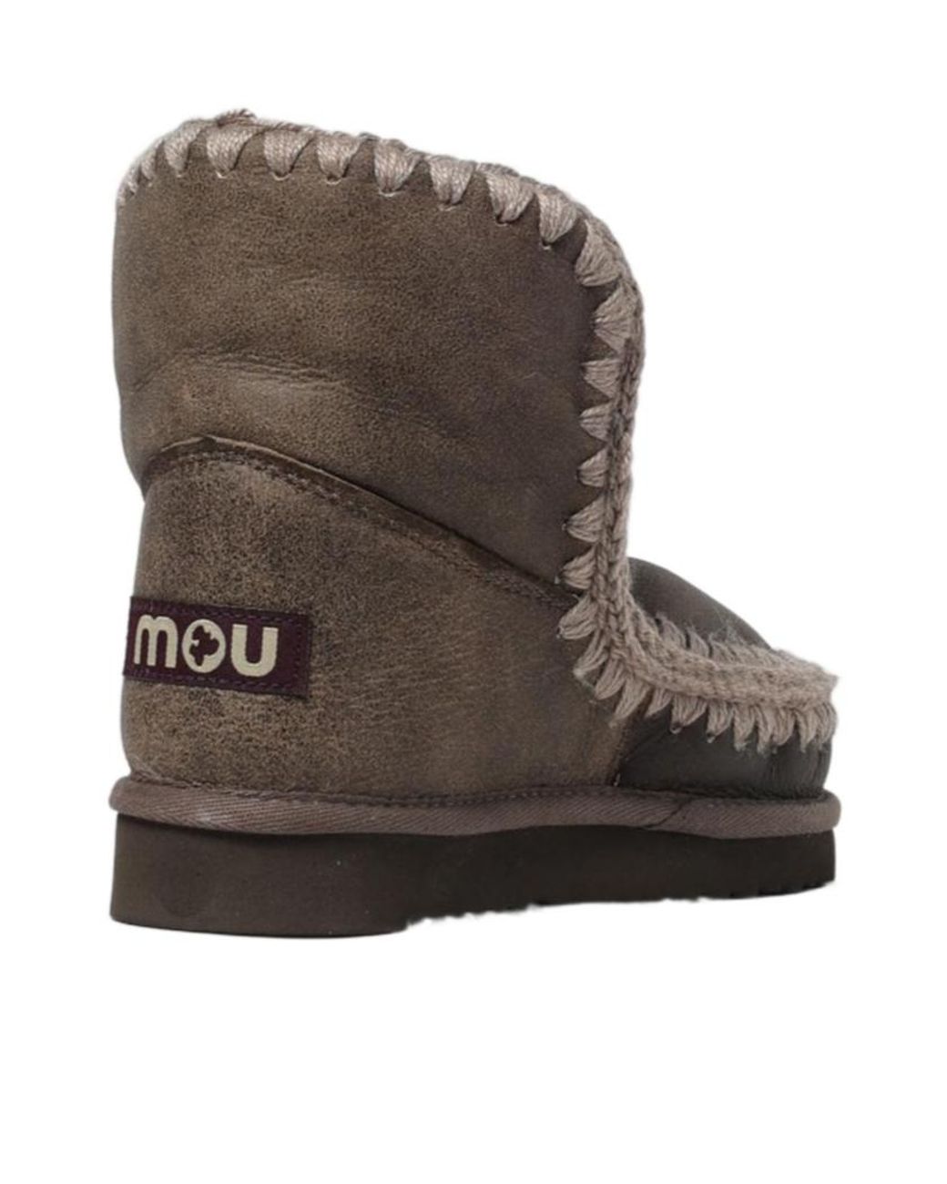 Mou Brown Stitched Trim Slip-On Ankle Boots