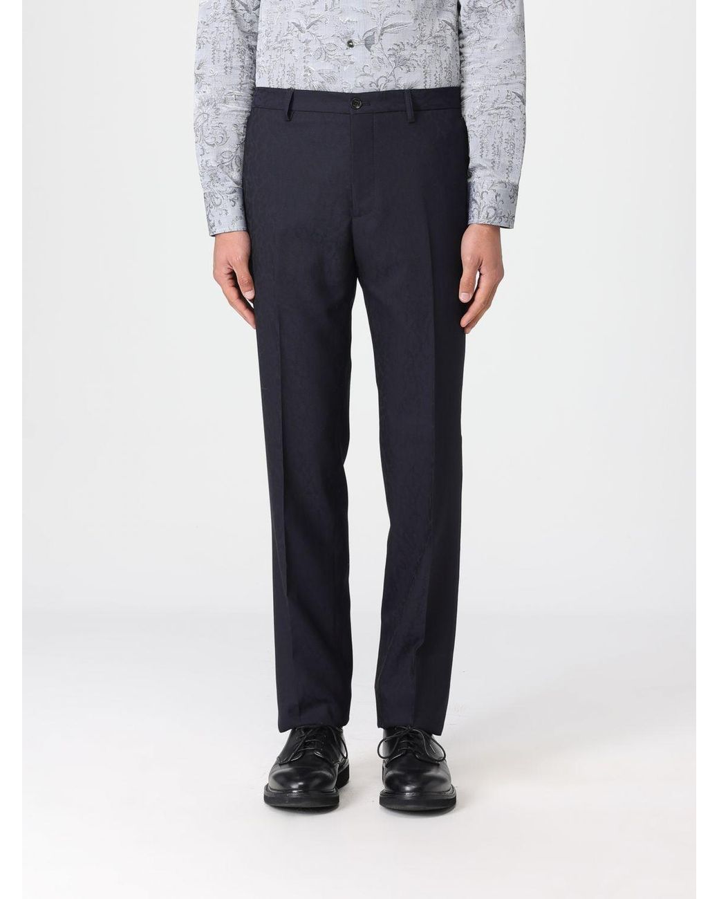 Etro Blue Pleated Tailored Trousers for men