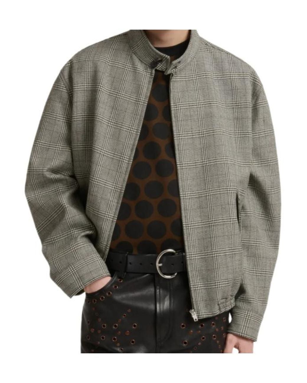 Marni Gray Zip-Up Checked Jacket for men