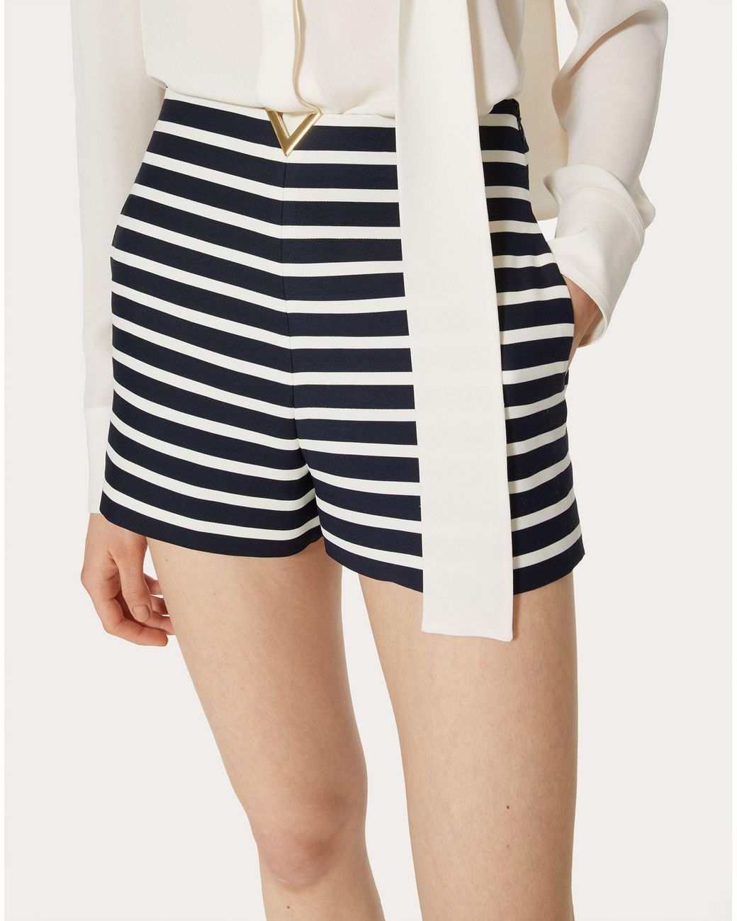 Valentino Blue Striped V-Logo Tailored Shorts