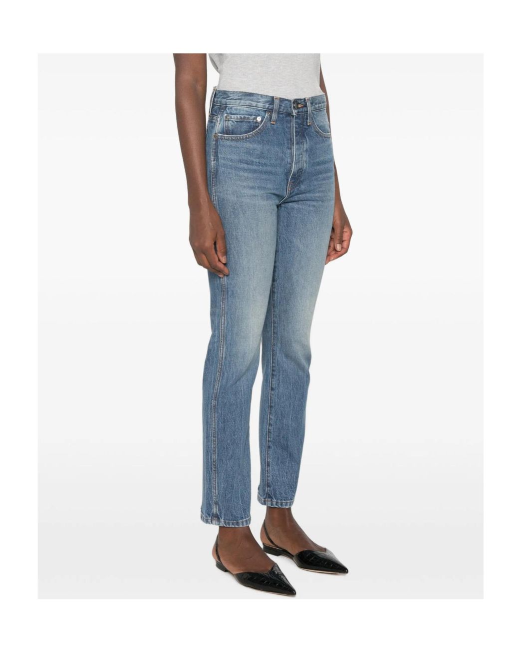 Khaite Blue Finley Faded-Effect Distressed Jeans