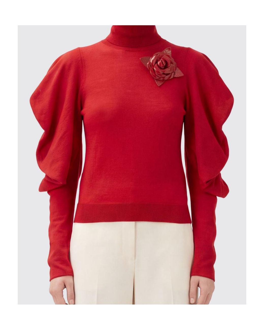 Blumarine Red Ruffled Turtleneck Knitted Sweater