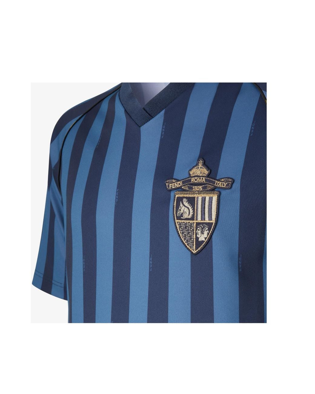 Fendi Blue V-Neck Striped T-Shirt for men
