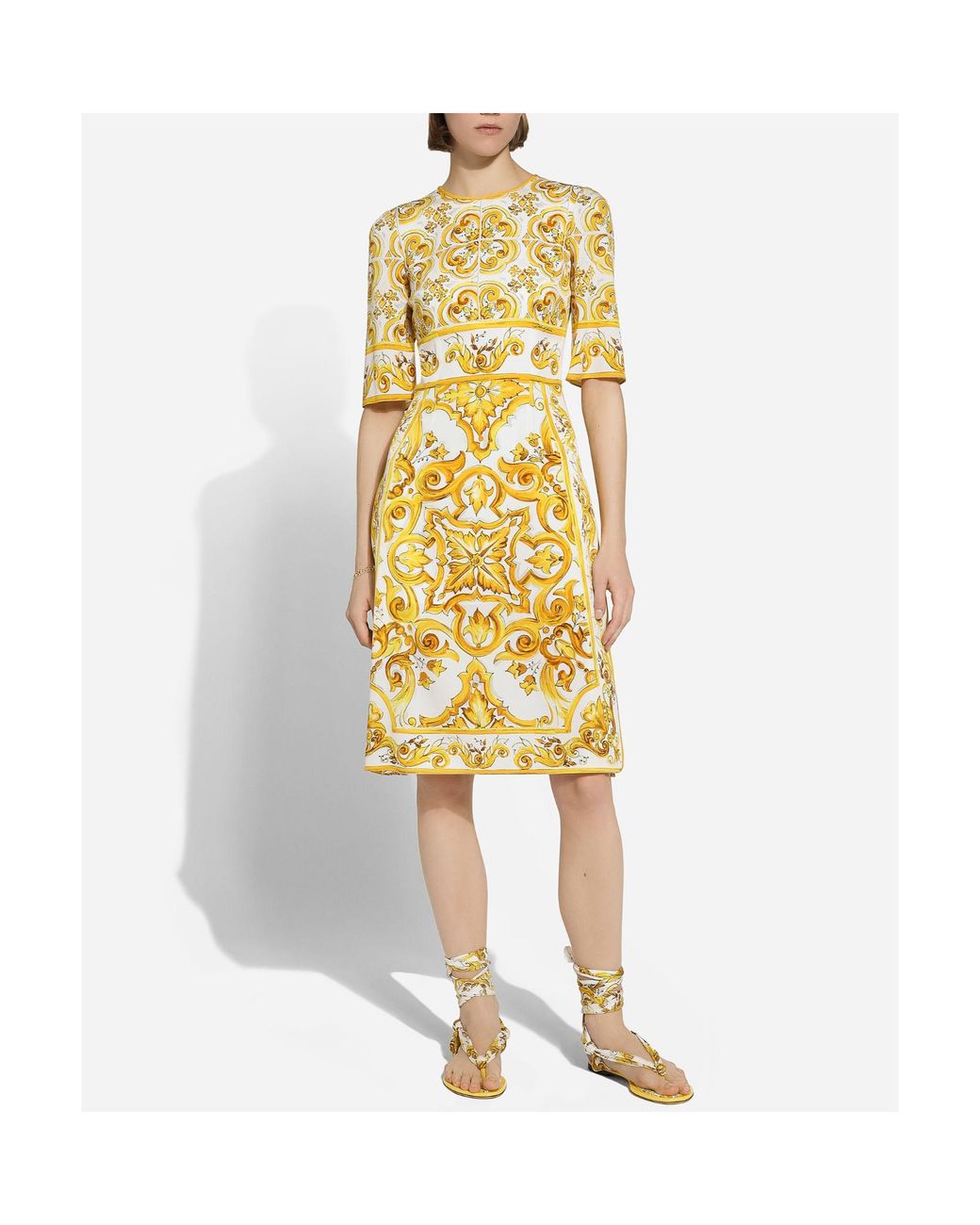 Dolce & Gabbana Metallic Silk Majolica-Print Dress