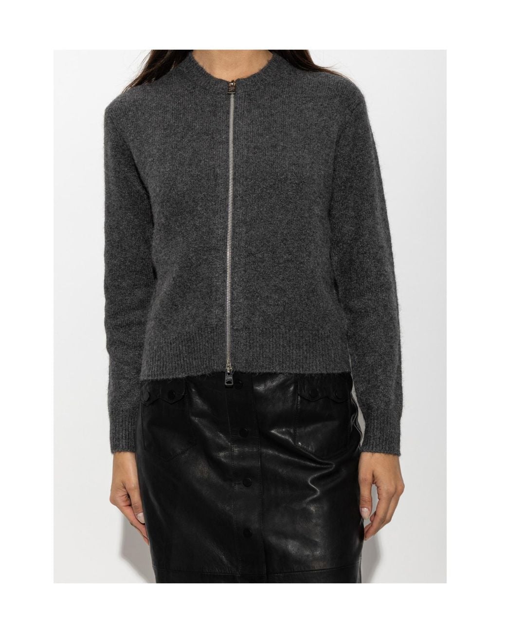 AllSaints Black Front Zip-Up Cardigan