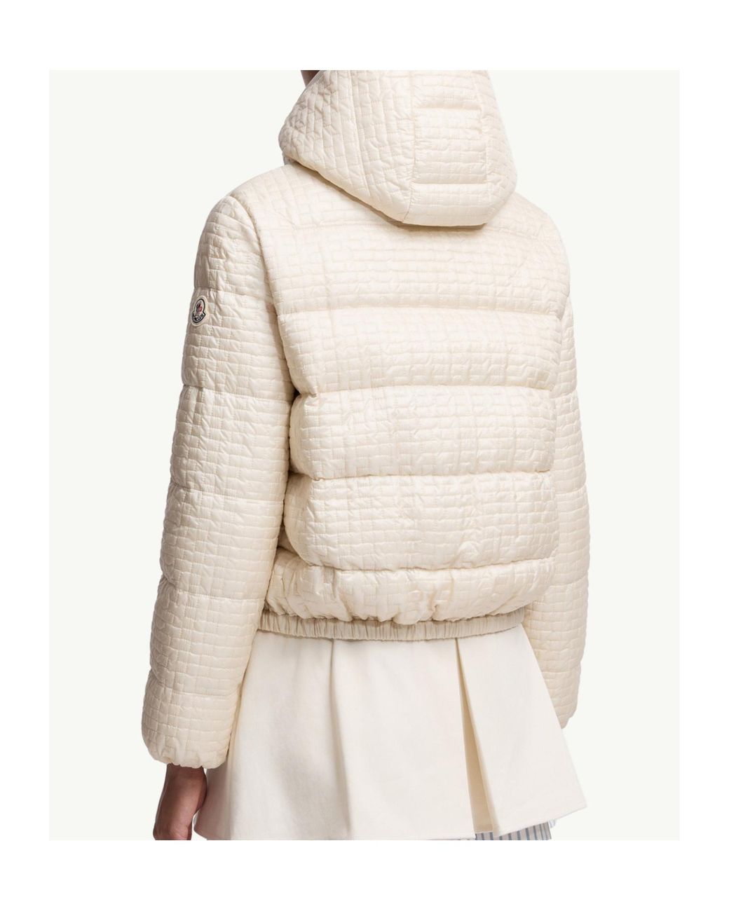 Moncler Natural Gisors Geometric-Quilted Hooded Short Down Jacket