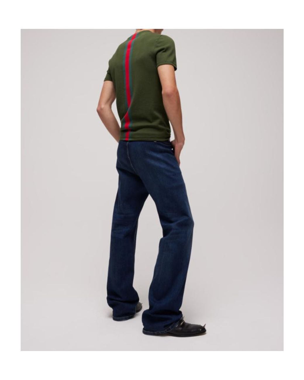 Gucci Green Knit Cotton T-Shirt With Web Intarsia for men
