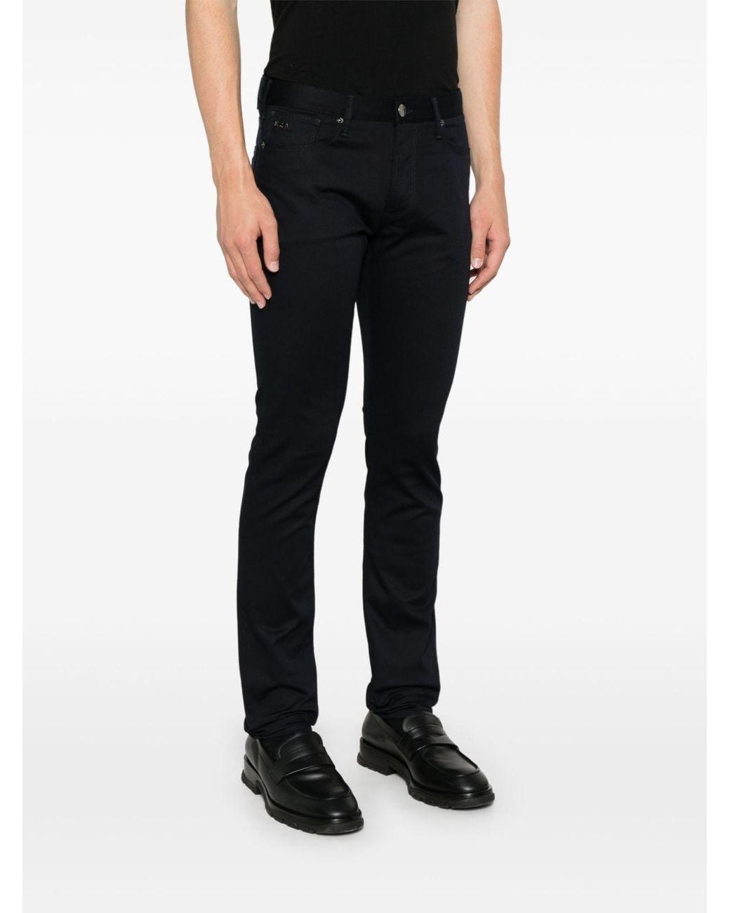 Emporio Armani Black Logo-Plaque Slim-Fit Jeans for men