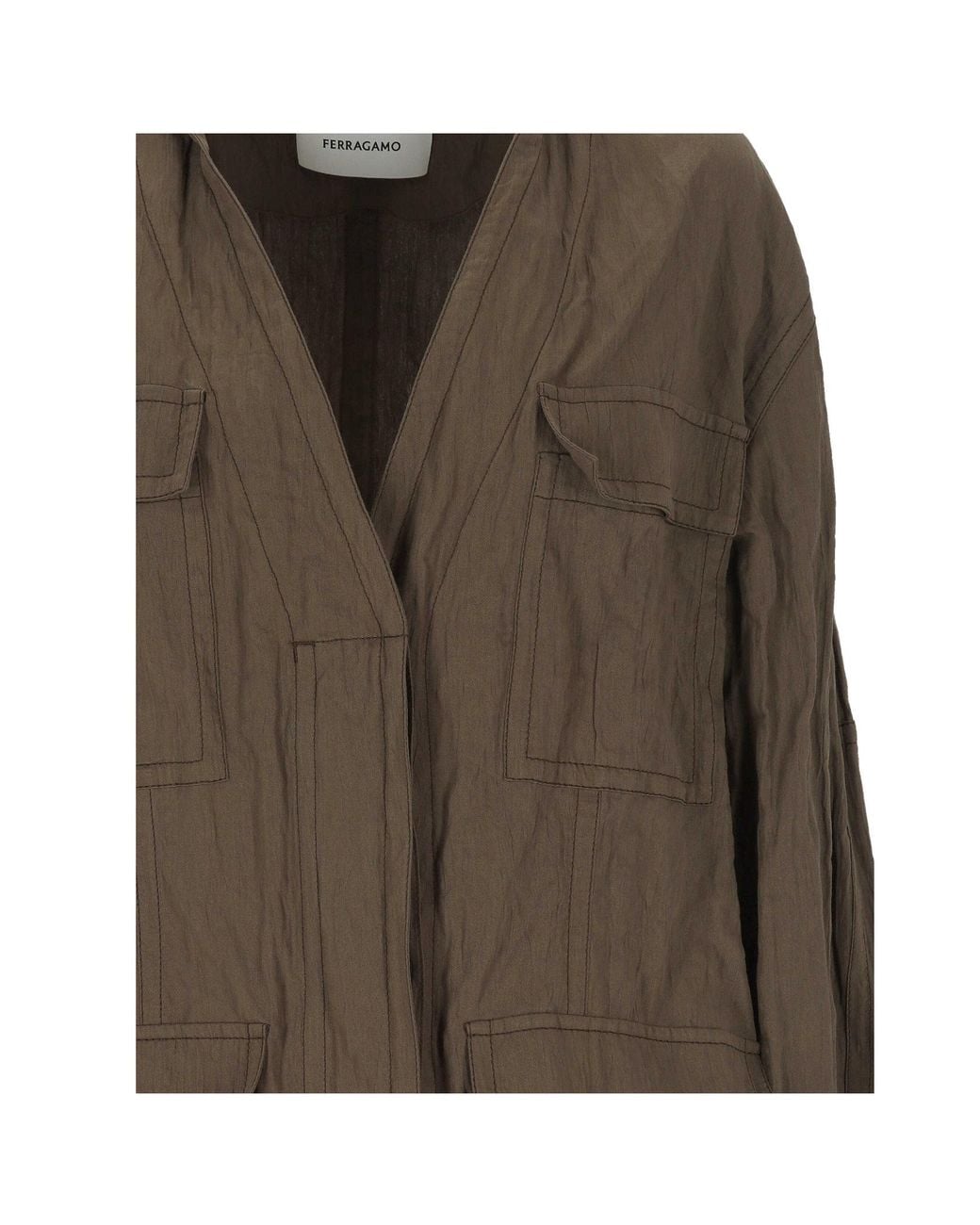 Ferragamo Brown Ferragamo Pocket Detailed Belted Coat