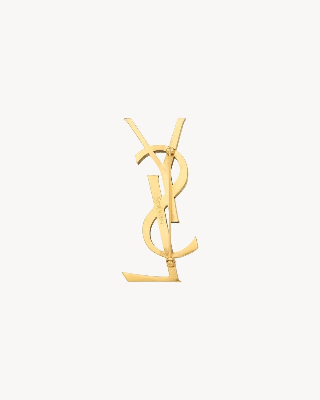 Saint Laurent Metallic Cassandre Logo Engraved Brooch