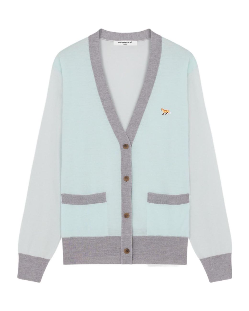 Maison Kitsuné Blue Maison Kitsuné Baby Fox Patch Color Block Knit Cardigan