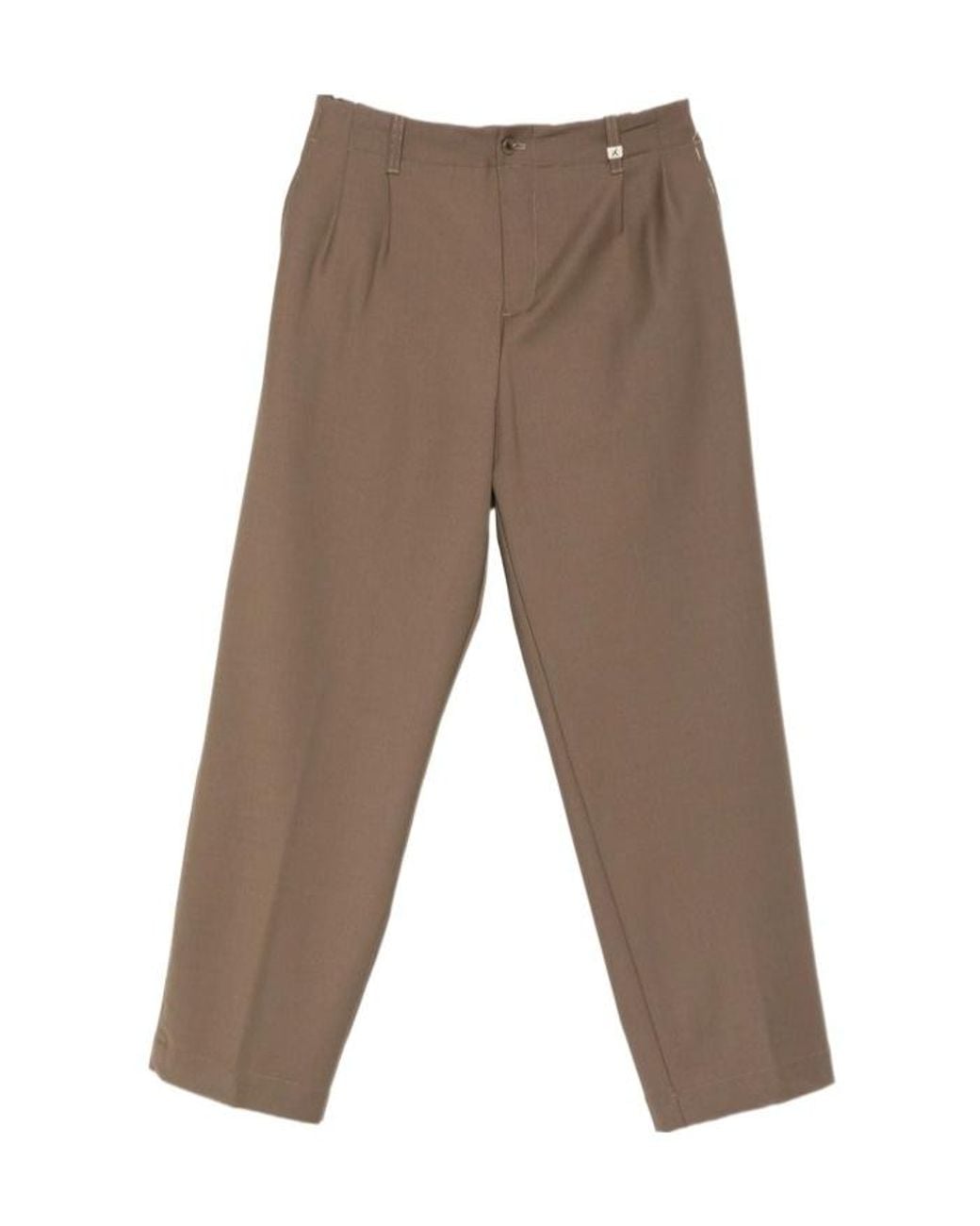 Myths Brown Pleated-Front Straight-Leg Trousers for men