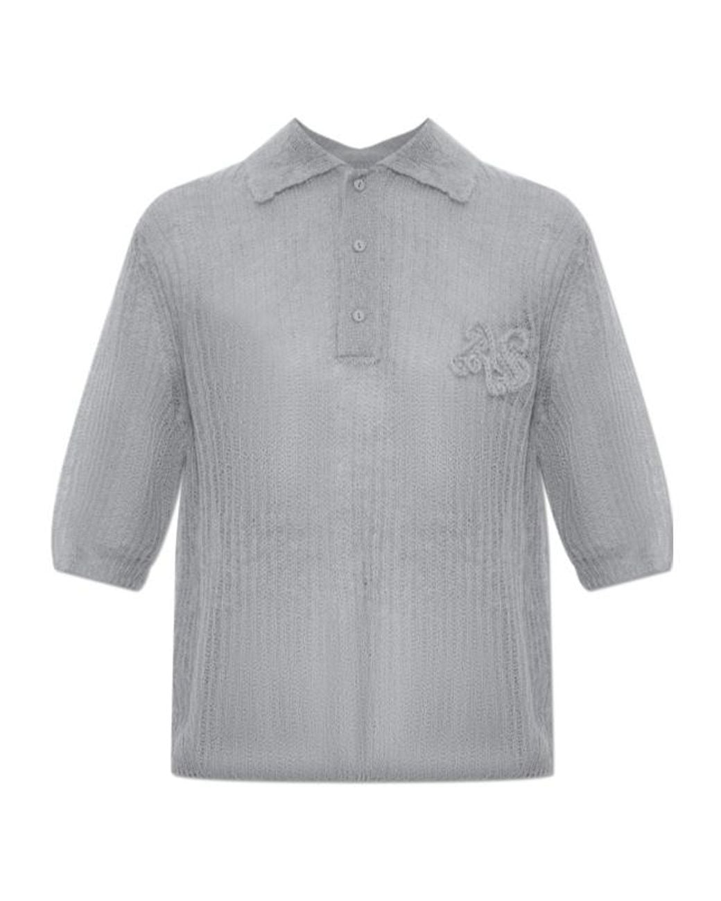 AllSaints Gray Short-Sleeved Knitted Polo Shirt
