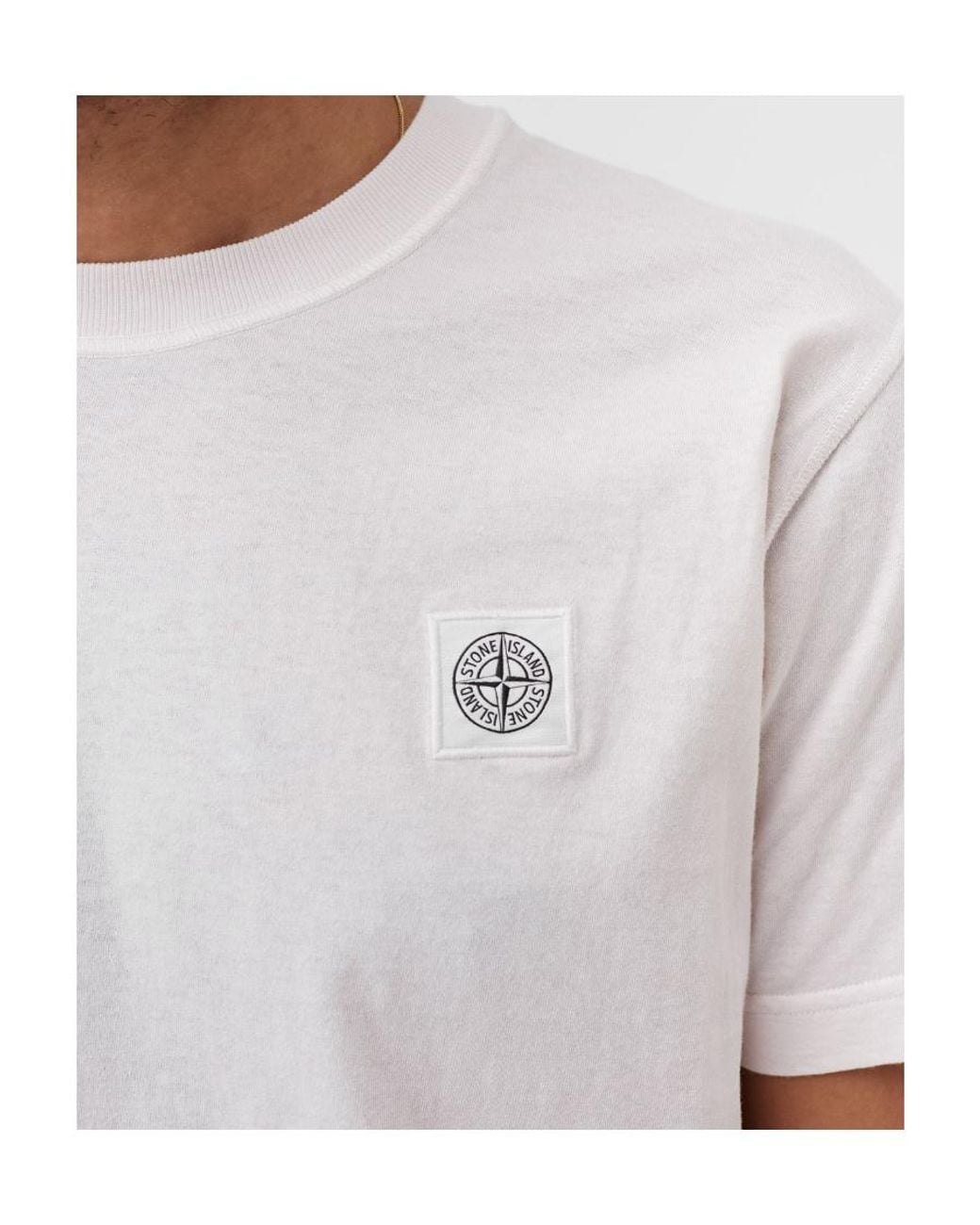 Stone Island White Logo-Patch Cotton T-Shirt for men