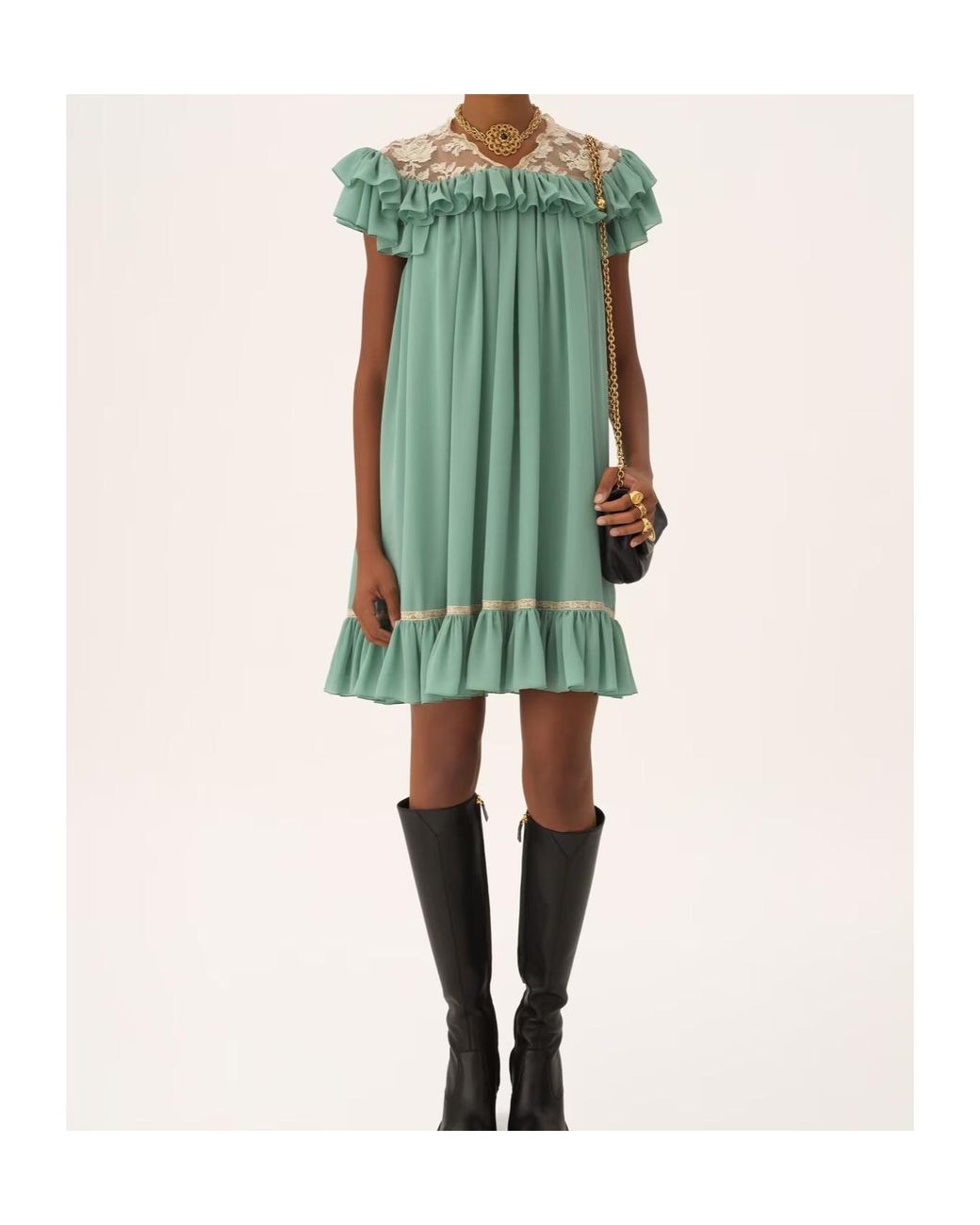 Chloé Green Short-Sleeve Mini Dress