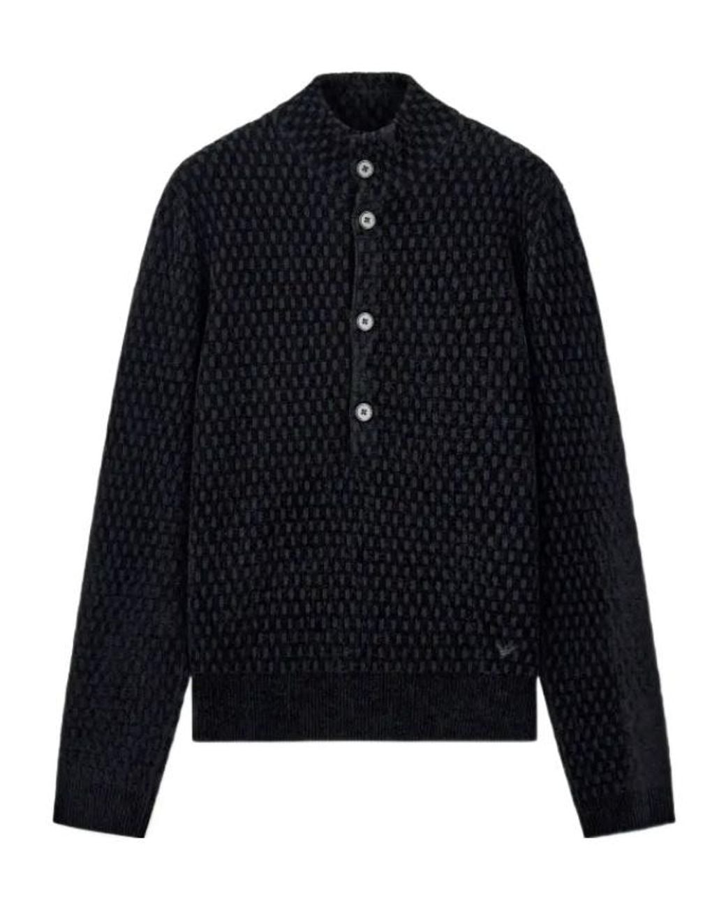 Emporio Armani Blue Button-Up Textured Sweater for men
