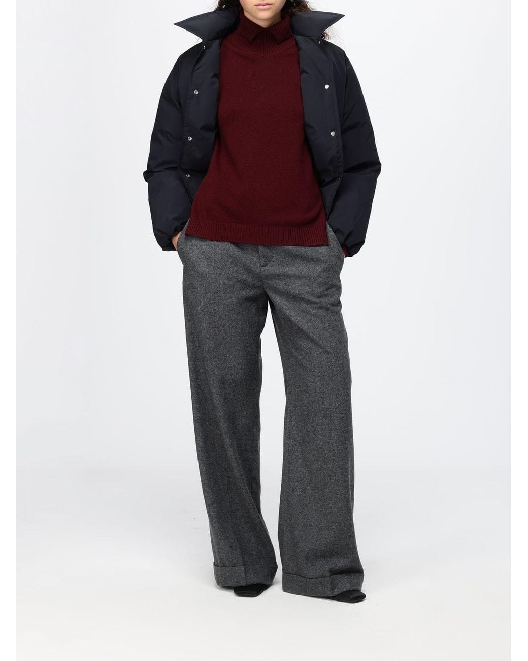Jil Sander Red Ribbed High-Neck Jumper