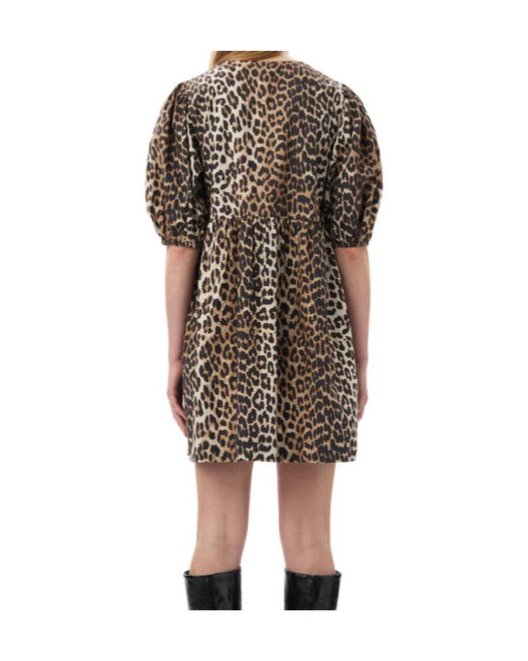 Ganni Multicolor Leopard Printed Balloon Sleeved Mini Dress