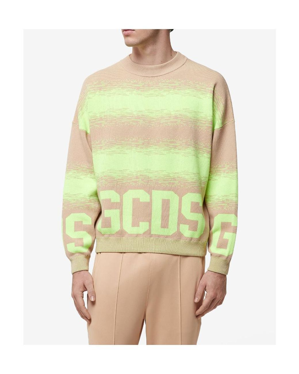 Gcds Green Logo Intarsia Striped Knit Sweater for men