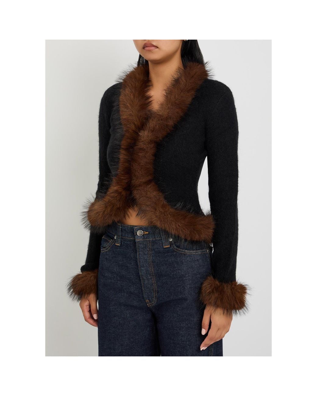 Self-Portrait Black V-Neck Sweater Coat