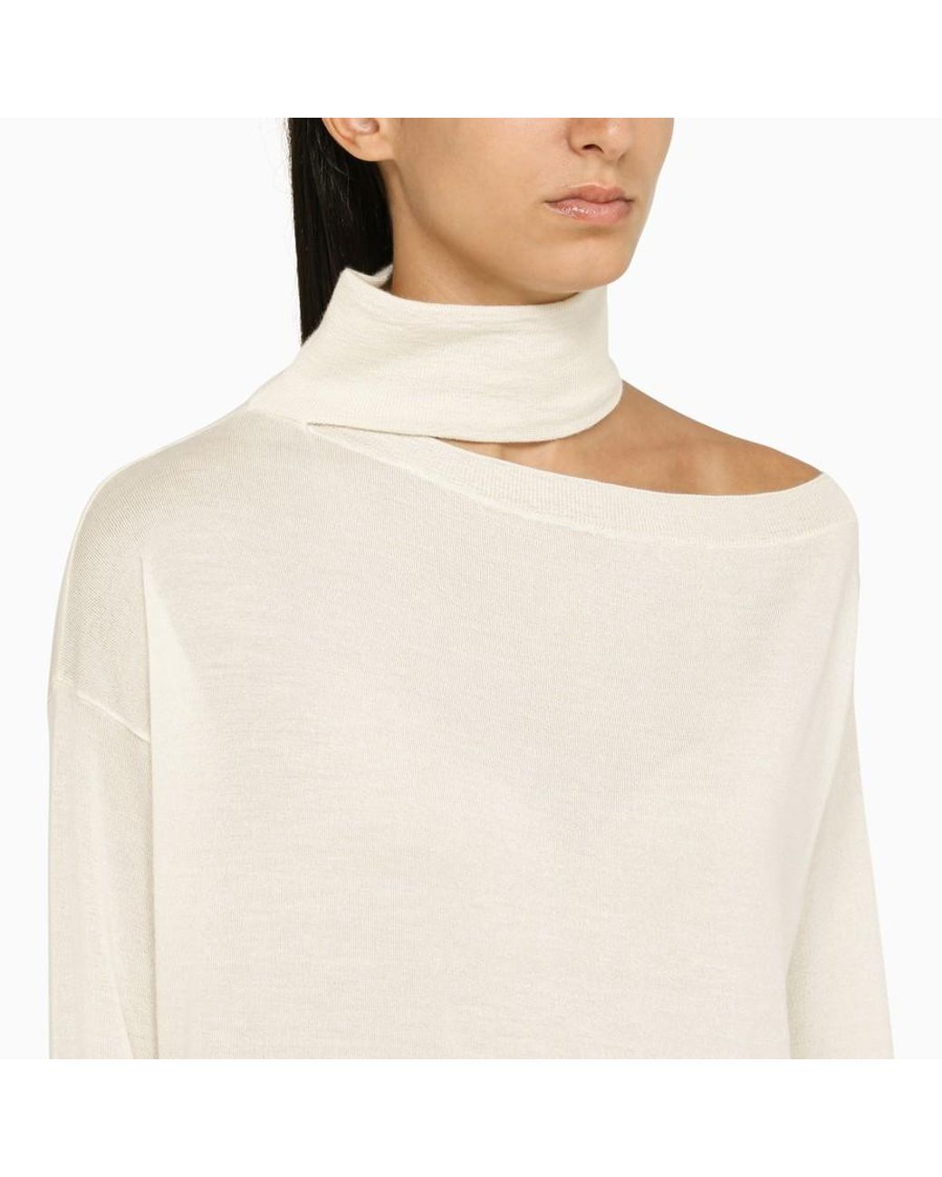 Valentino White Asymmetrical Turtleneck Sweater