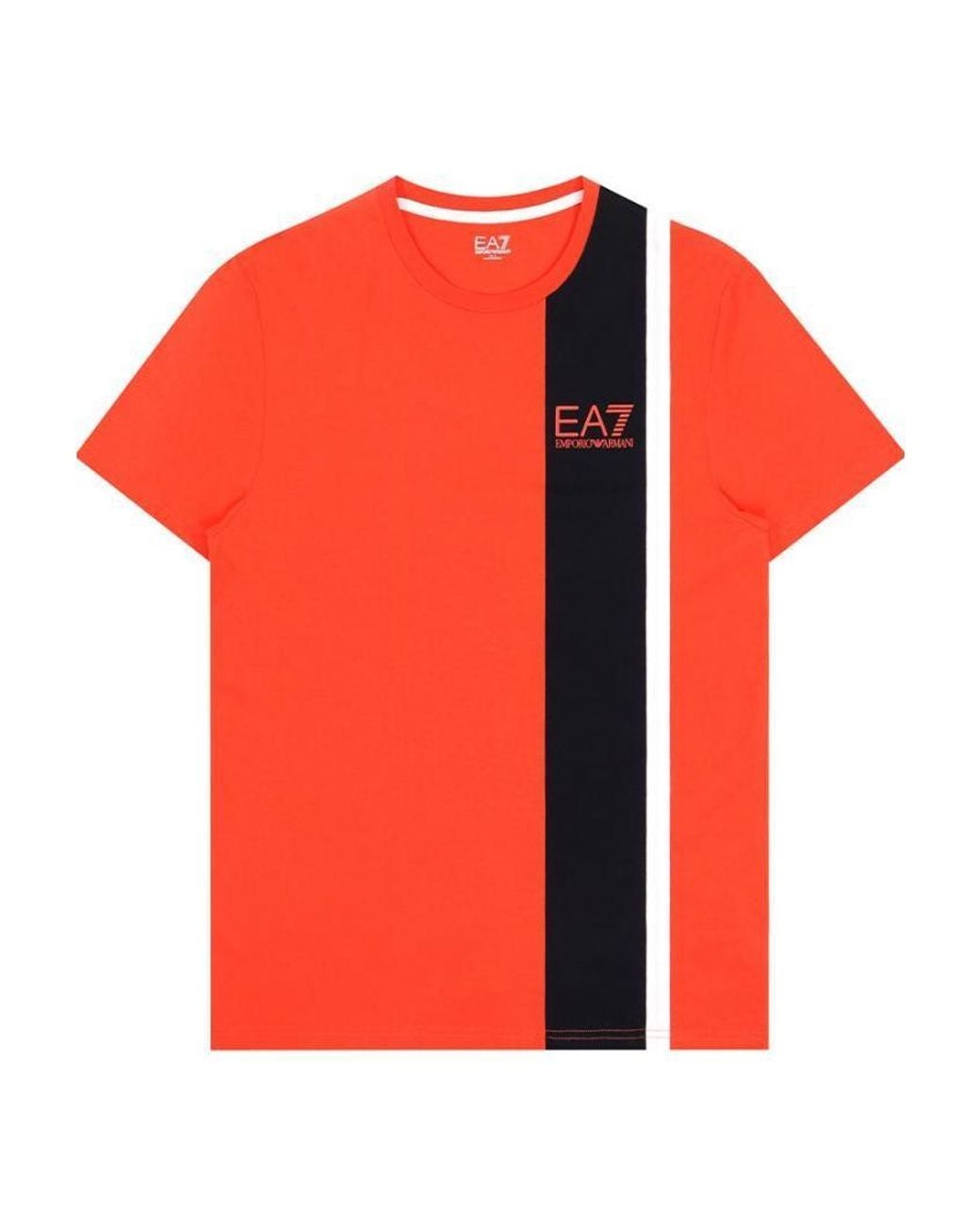 EA7 Orange Logo Printed T-Shirt With Round Neck for men