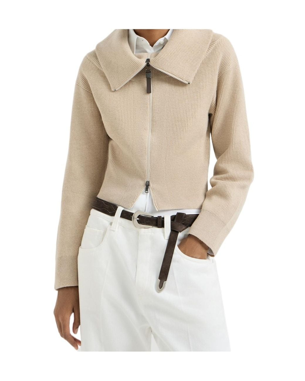Brunello Cucinelli Natural Cashmere English Rib Knit Cardigan