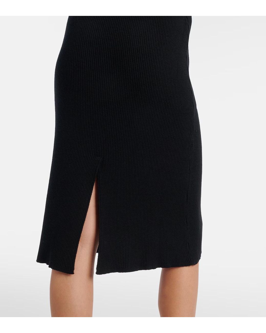 Alessandra Rich Black Ribbed-Knit Virgin Wool Polo Dress