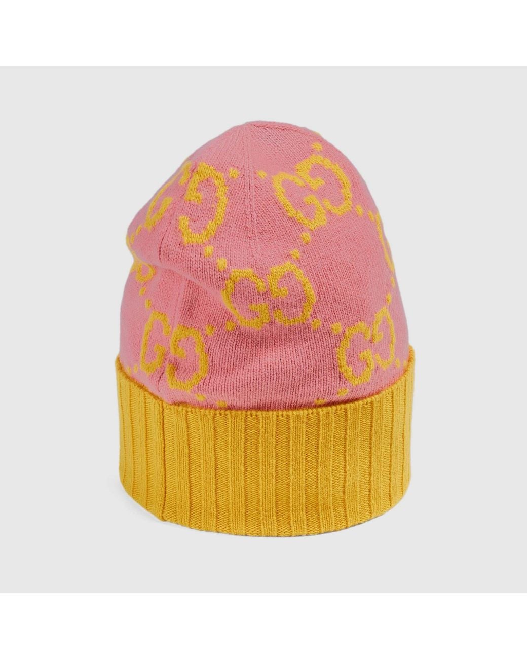 Gucci Pink Gg Logo Intarsia Knit Beanie