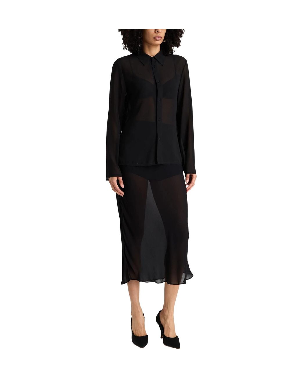 MM6 by Maison Margiela Black Solid Colour Shirts Blouses