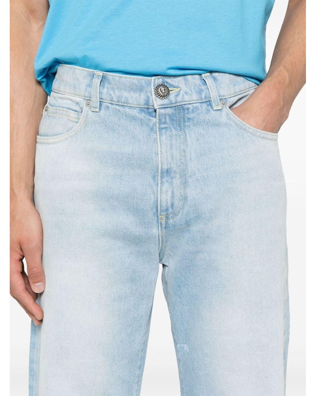 Balmain Blue Straight Leg Washed Denim Jeans for men