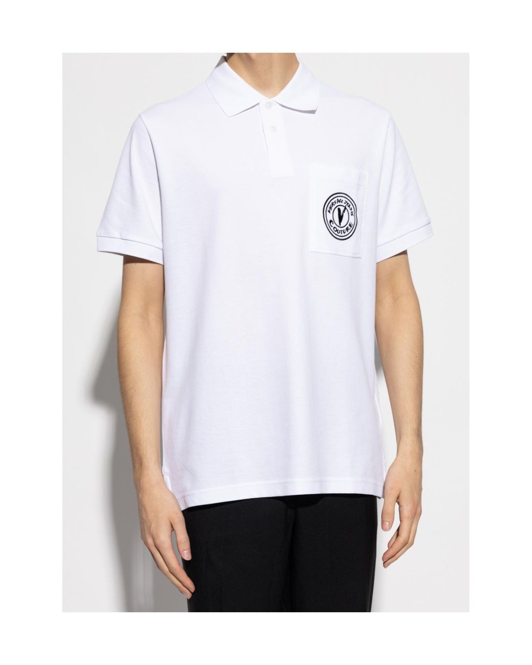 Versace Jeans White Couture Logo Embroidered Polo Shirt for men